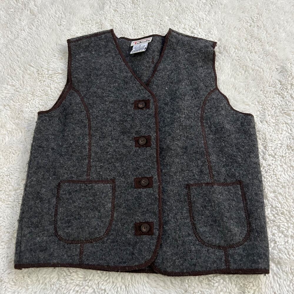 VTG Talbots Womens Sz S Wool Grey Brown Vest Y2K Grunge Emo Cozy Dark Academia